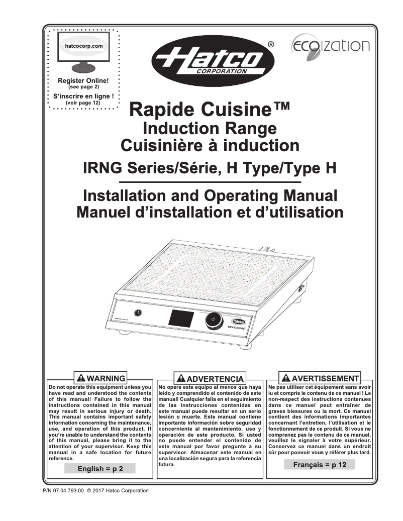 Page 1 of the manual User Manual Hatco Rapide Cuisine IRNG-HC1-18