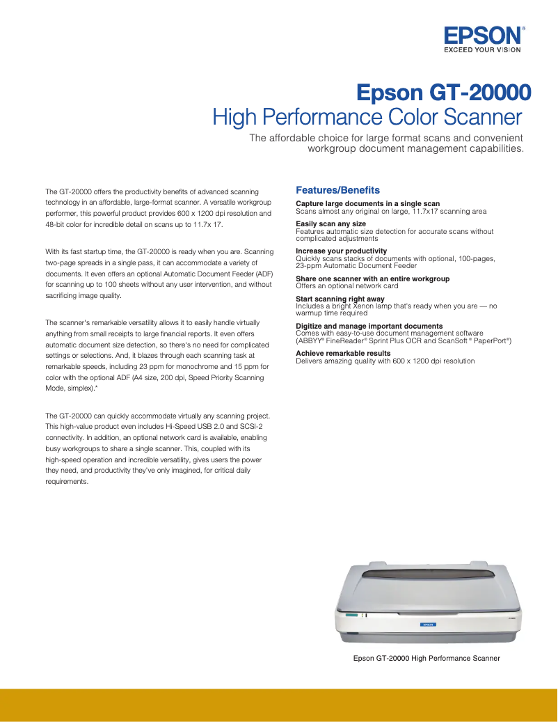 Page 1 of the manual Brochure Epson GT-20000