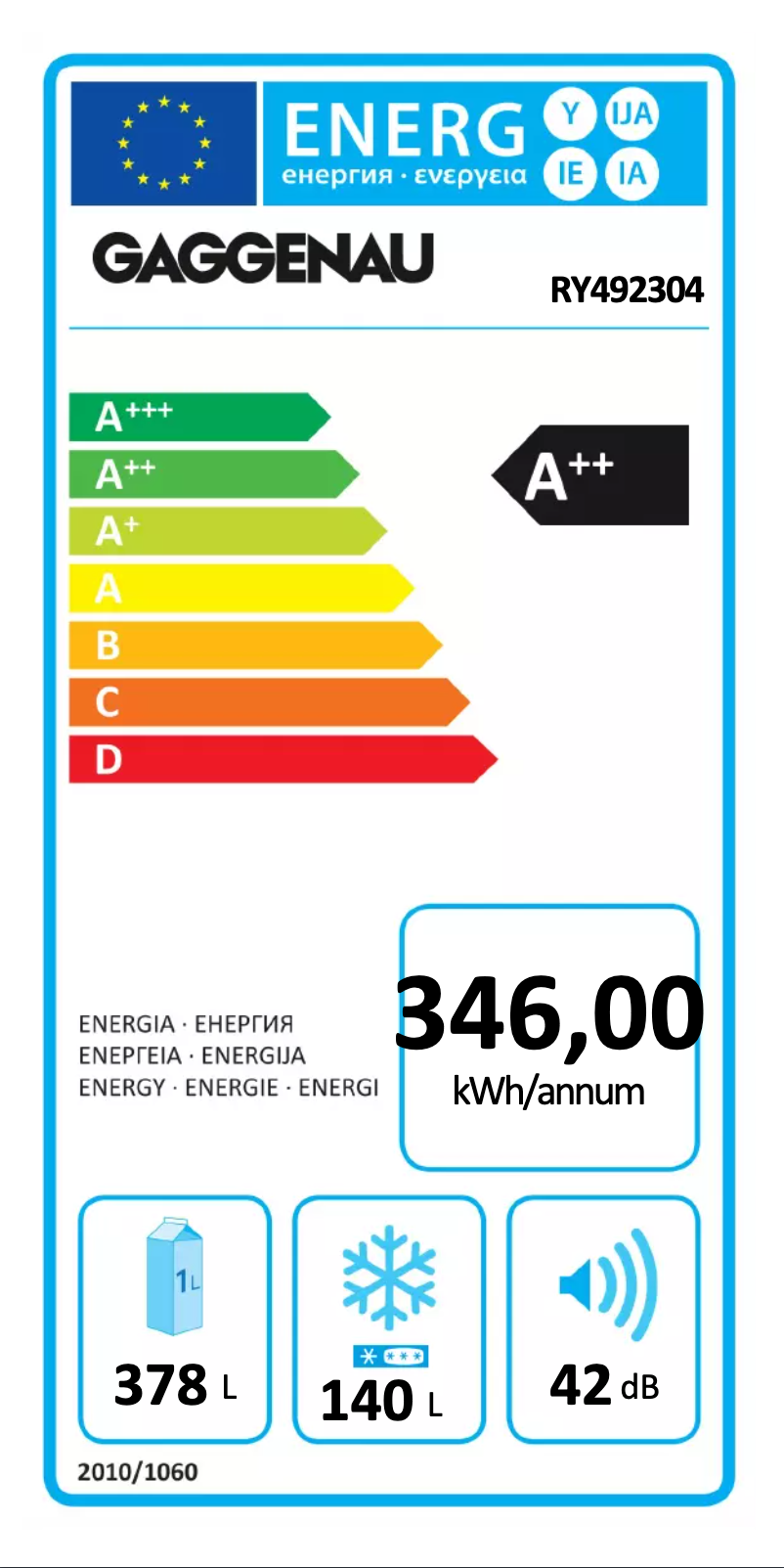 Page 1 of the manual Energy Label Gaggenau RY492304