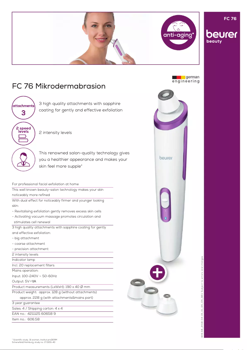 Page 1 of the manual Technical Sheet Beurer FC 76