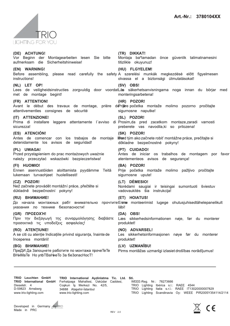 Page 1 of the manual User Manual Trio Lighting Agento 378010407