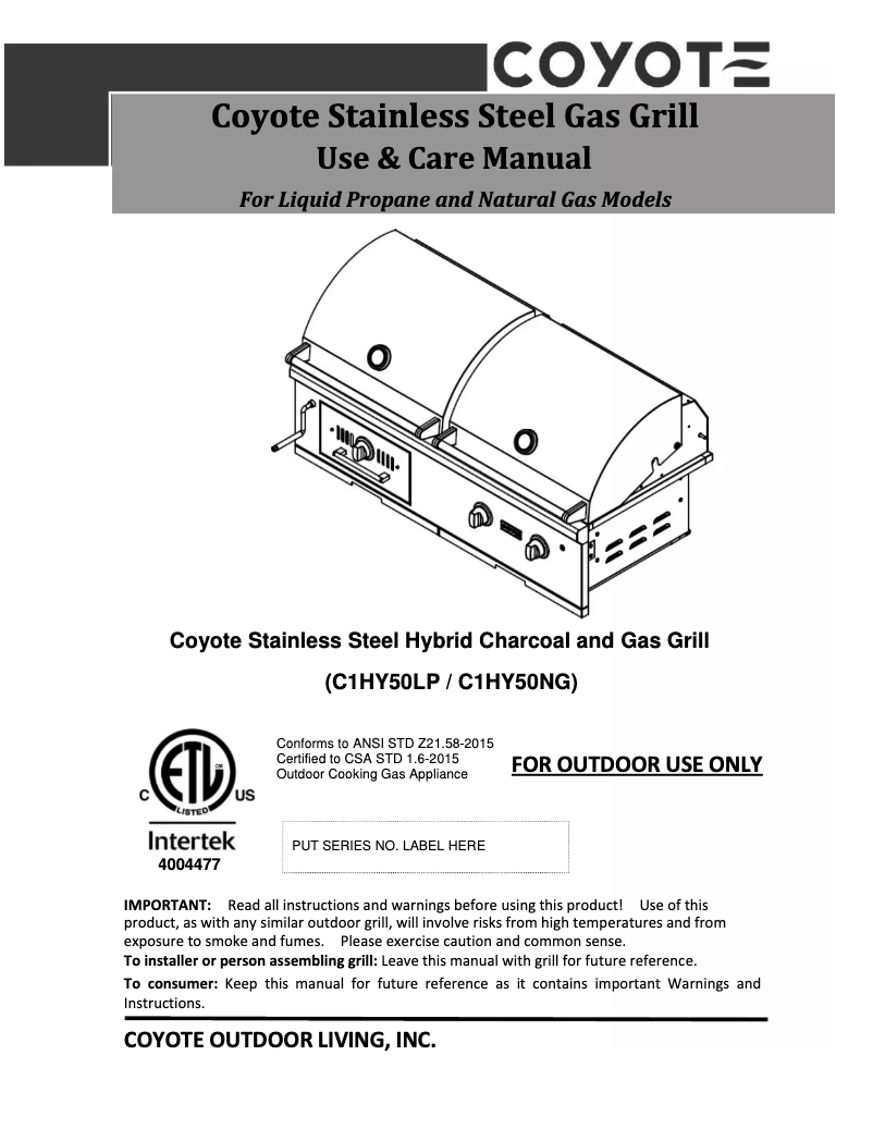 First page image of the manual for C1HY50LP