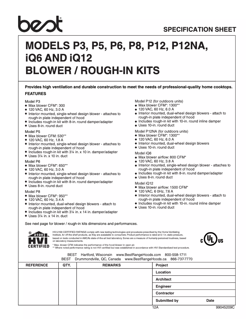Page 1 of the manual Technical Sheet Best IQ6