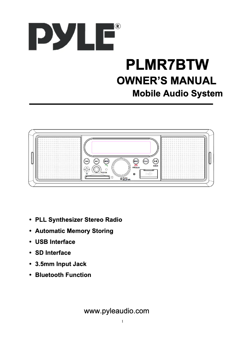 First page image of the manual for PLMR7BTW