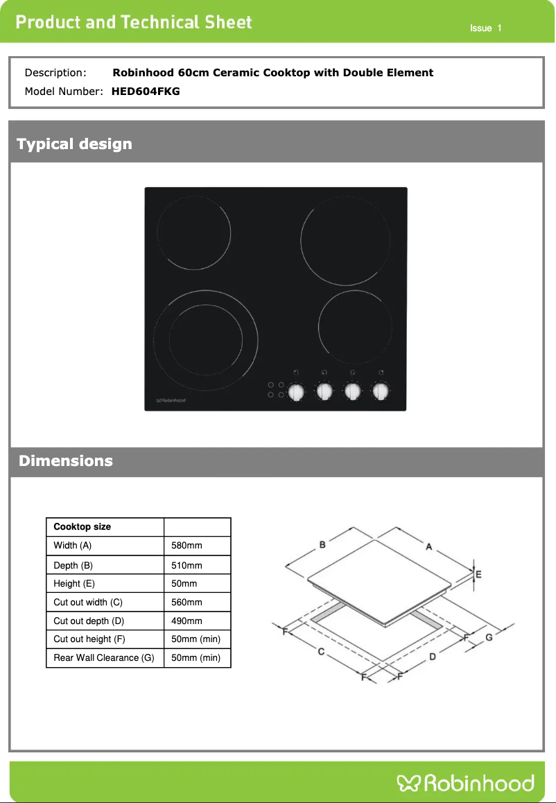 First page image of the manual for HED604FKG