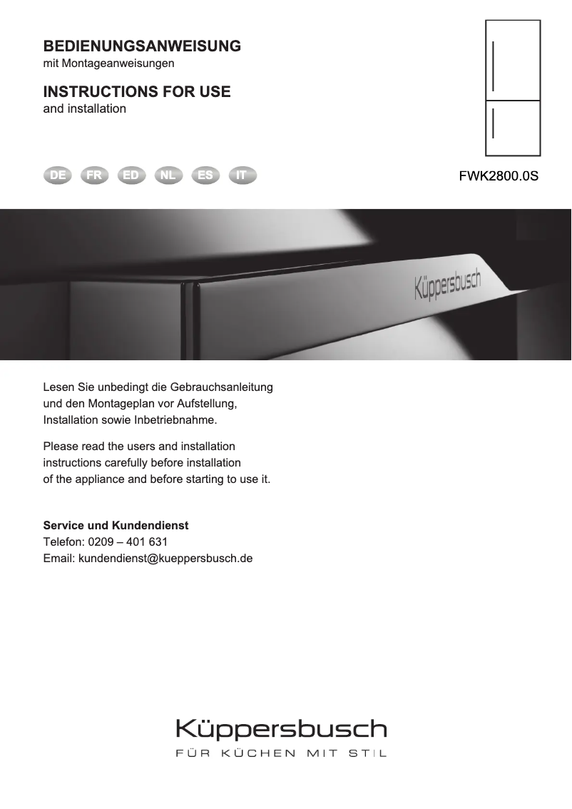 First page image of the manual for FWK2800.0S