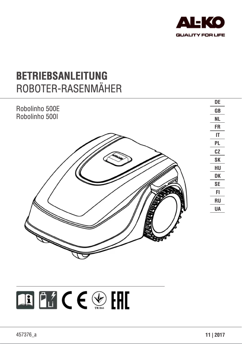 Page 1 of the manual User Manual AL-KO Robolinho 500I