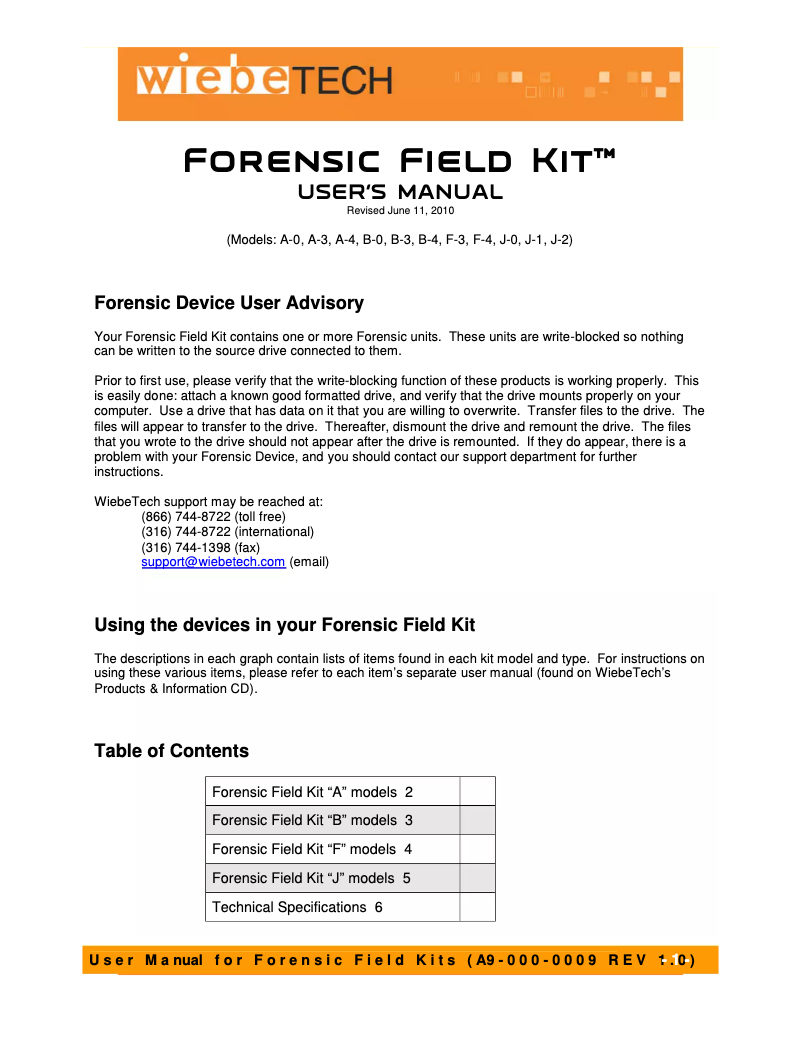 First page image of the manual for Field Kit A-6