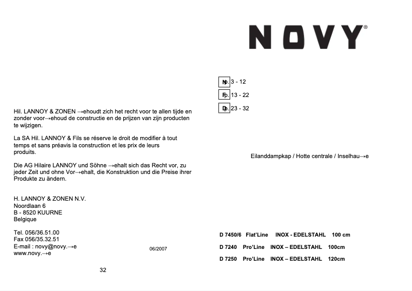 Page 1 of the manual User Manual Novy Pro'line 7240