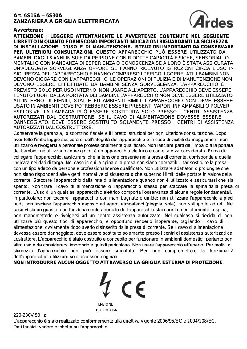 Page 1 de la notice Manuel utilisateur Ardes 6S30A