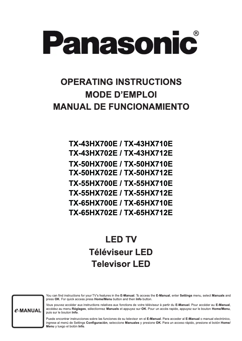 First page image of the manual for TX-50HX702E