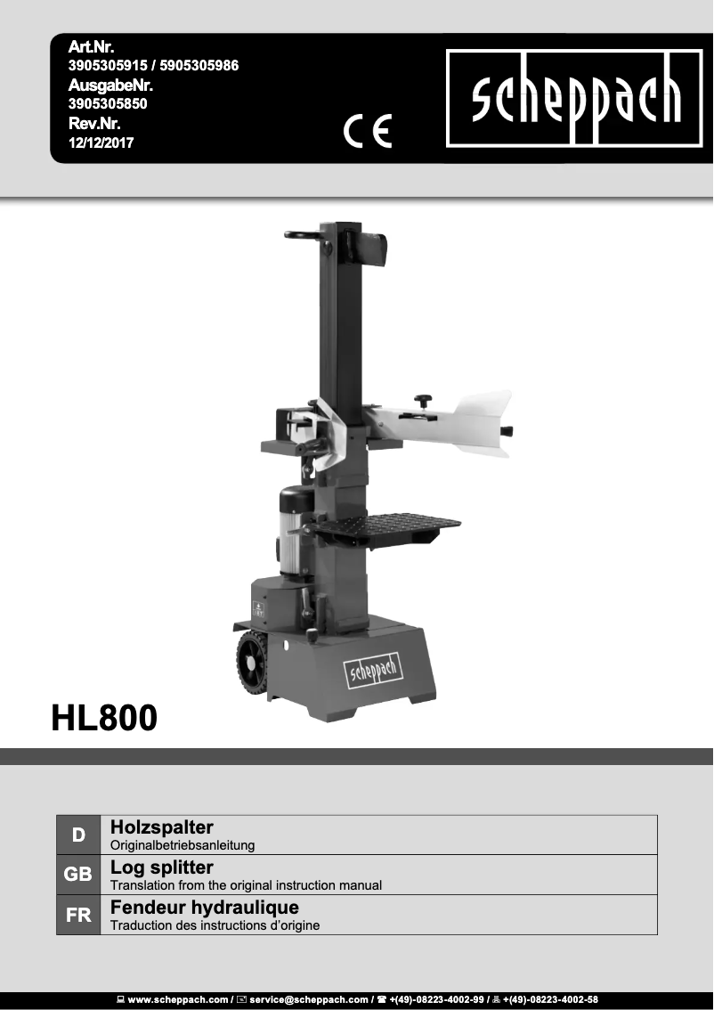 Page 1 of the manual User Manual Scheppach HL800