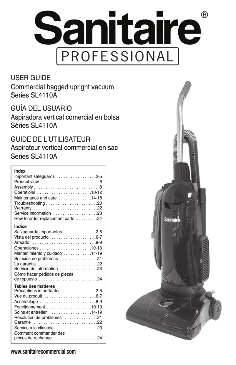 First page image of the manual for Professional SL4110A