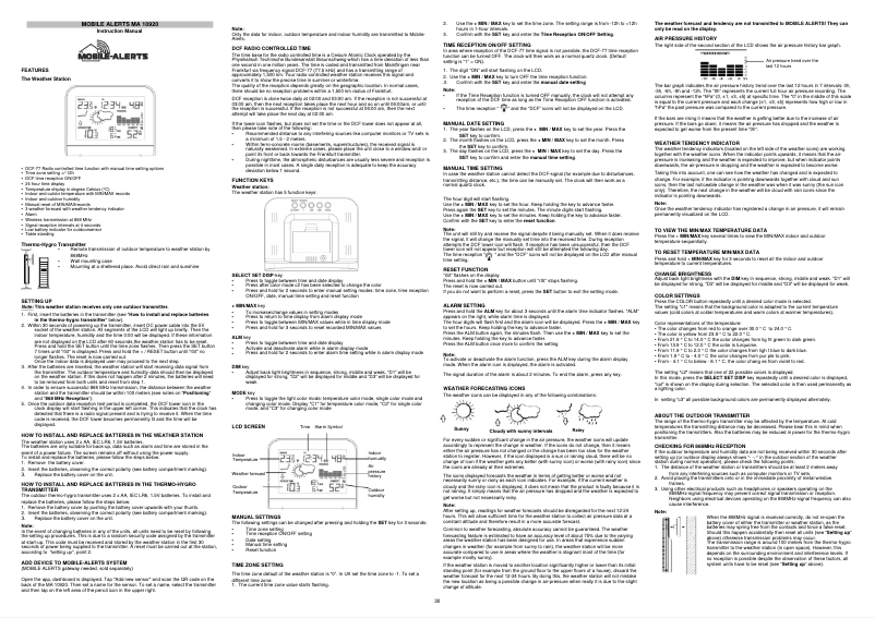 First page image of the manual for MA10920