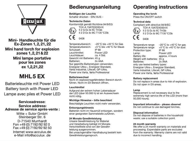 Page 1 of the manual User Manual AccuLux MHL 5 EX
