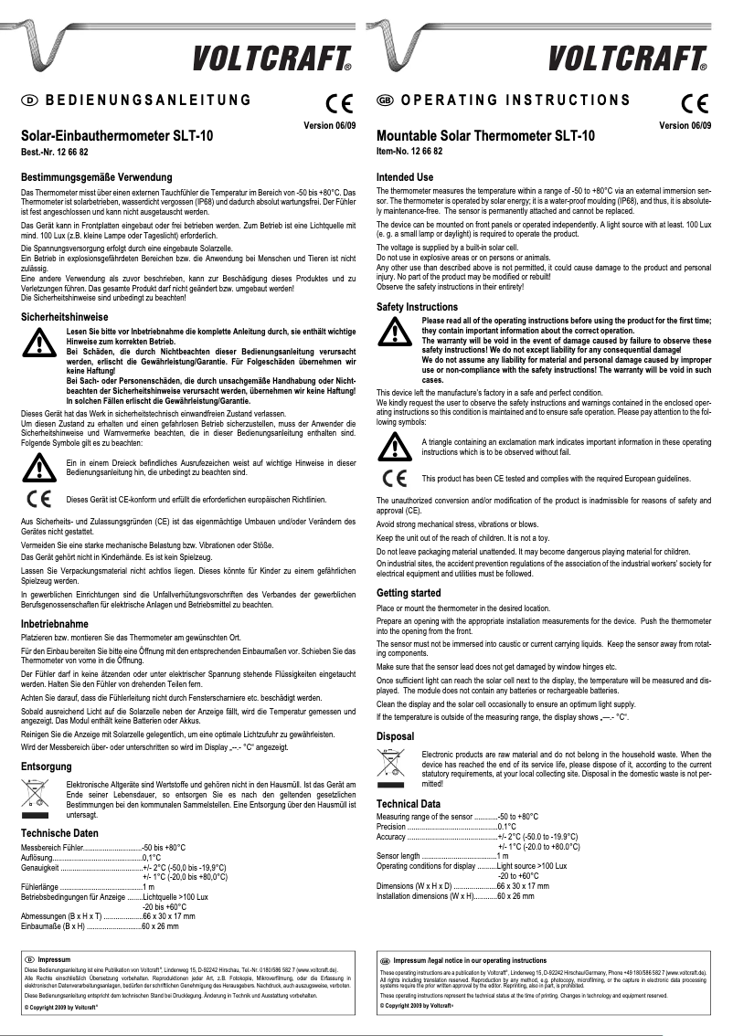 Page 1 of the manual User Manual Voltcraft SLT-10