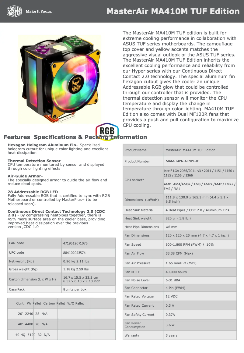 First page image of the manual for MASTERAIR MA410M