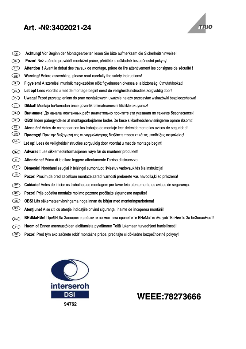 First page image of the manual for Rustica 3402021-24