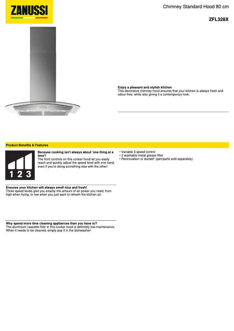 Page 1 of the manual Technical Sheet Zanussi ZFL328X