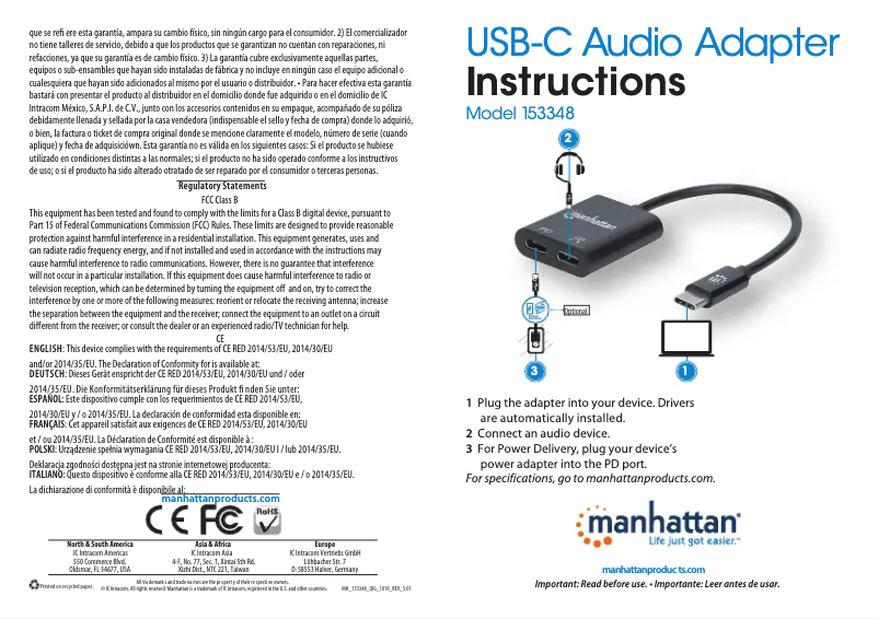 Page 1 of the manual User Manual Manhattan 153348