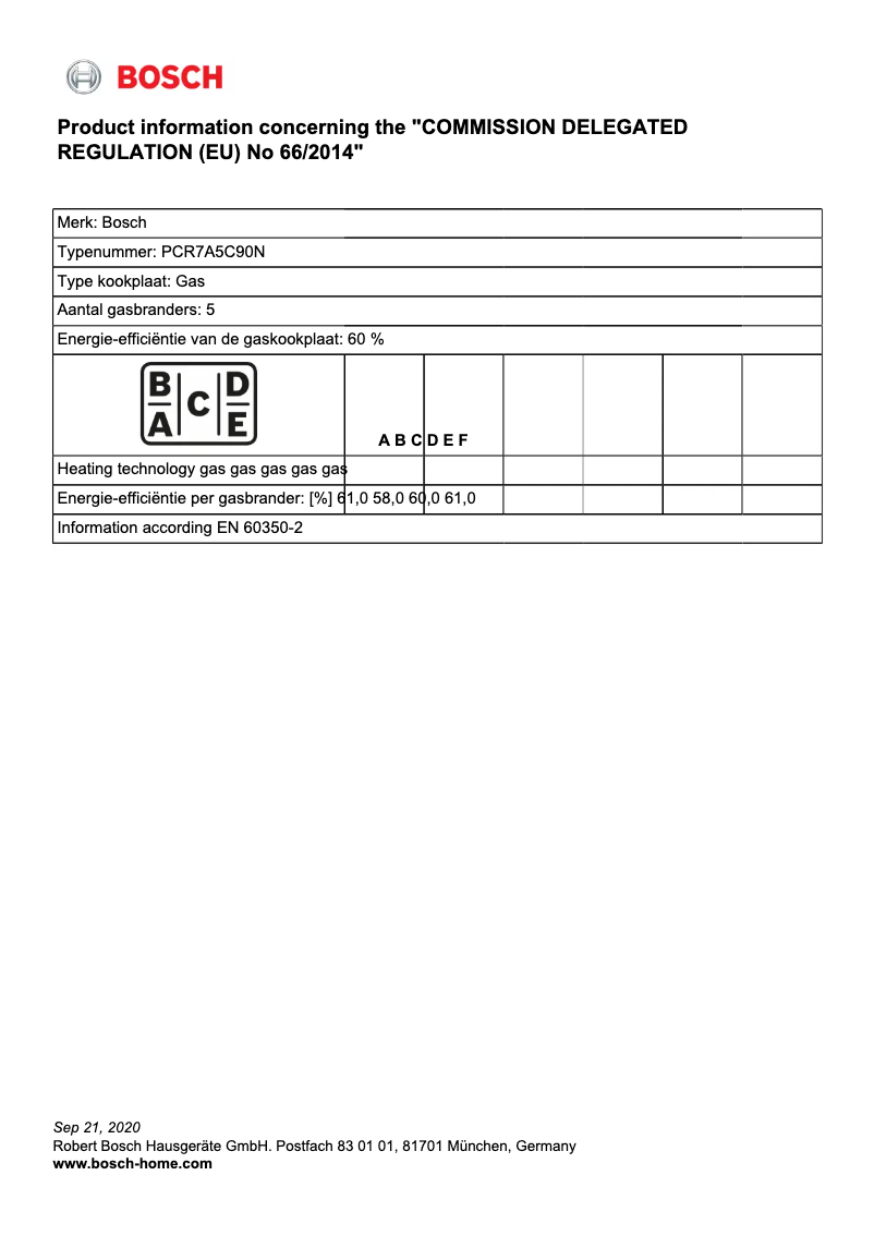Page 1 of the manual User Manual Bosch PCR7A5C90N