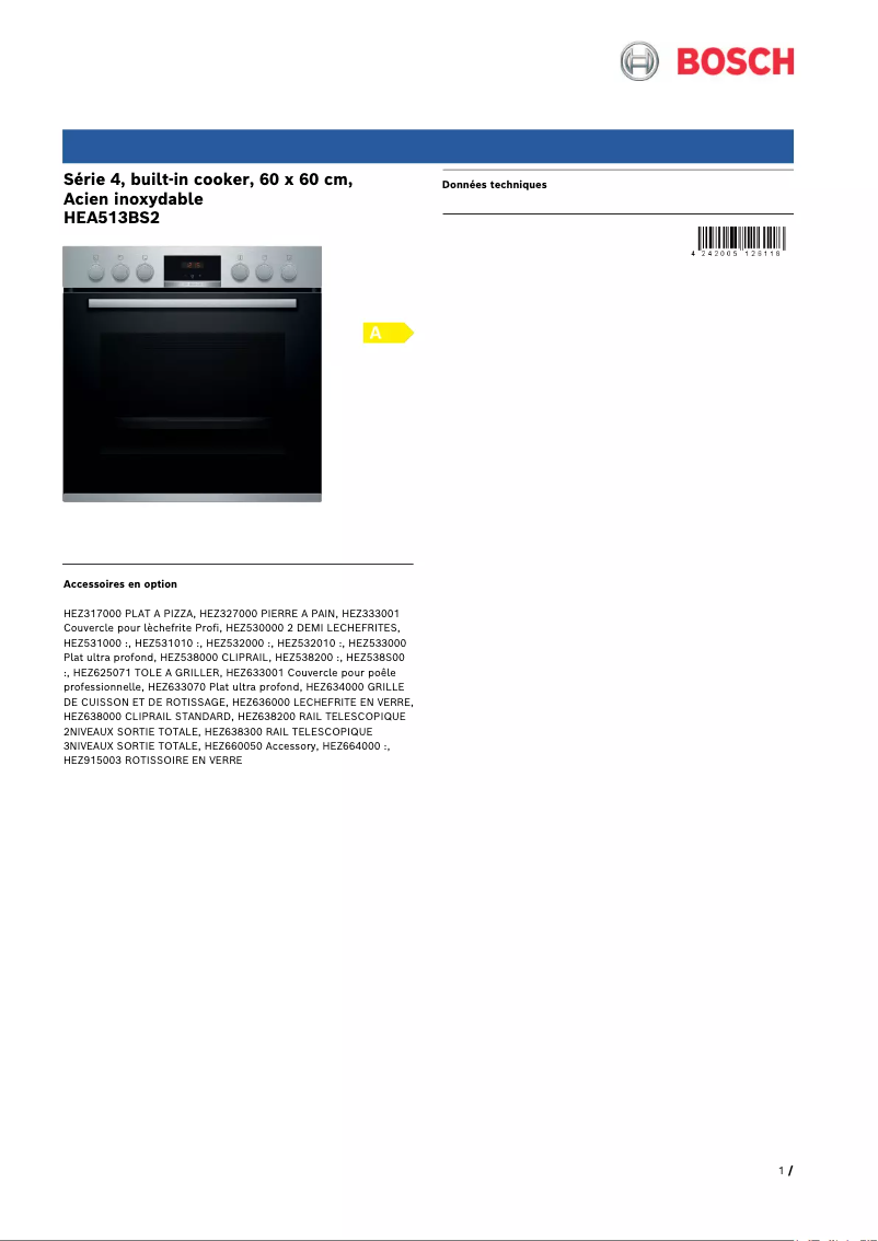 First page image of the manual for HEA513BS2