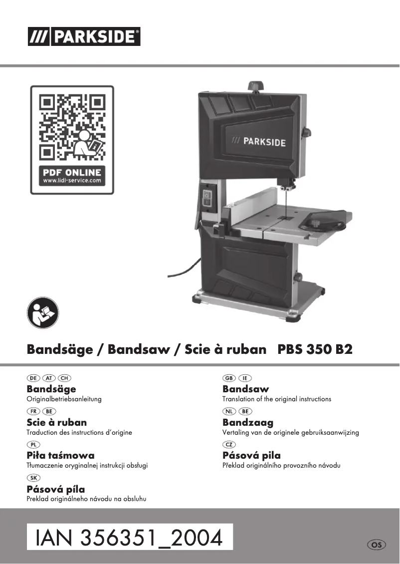 Page 1 of the manual User Manual Parkside PBS 350 B2