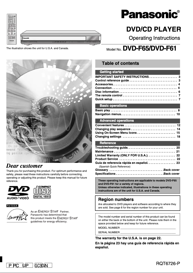First page image of the manual for DVD-F65