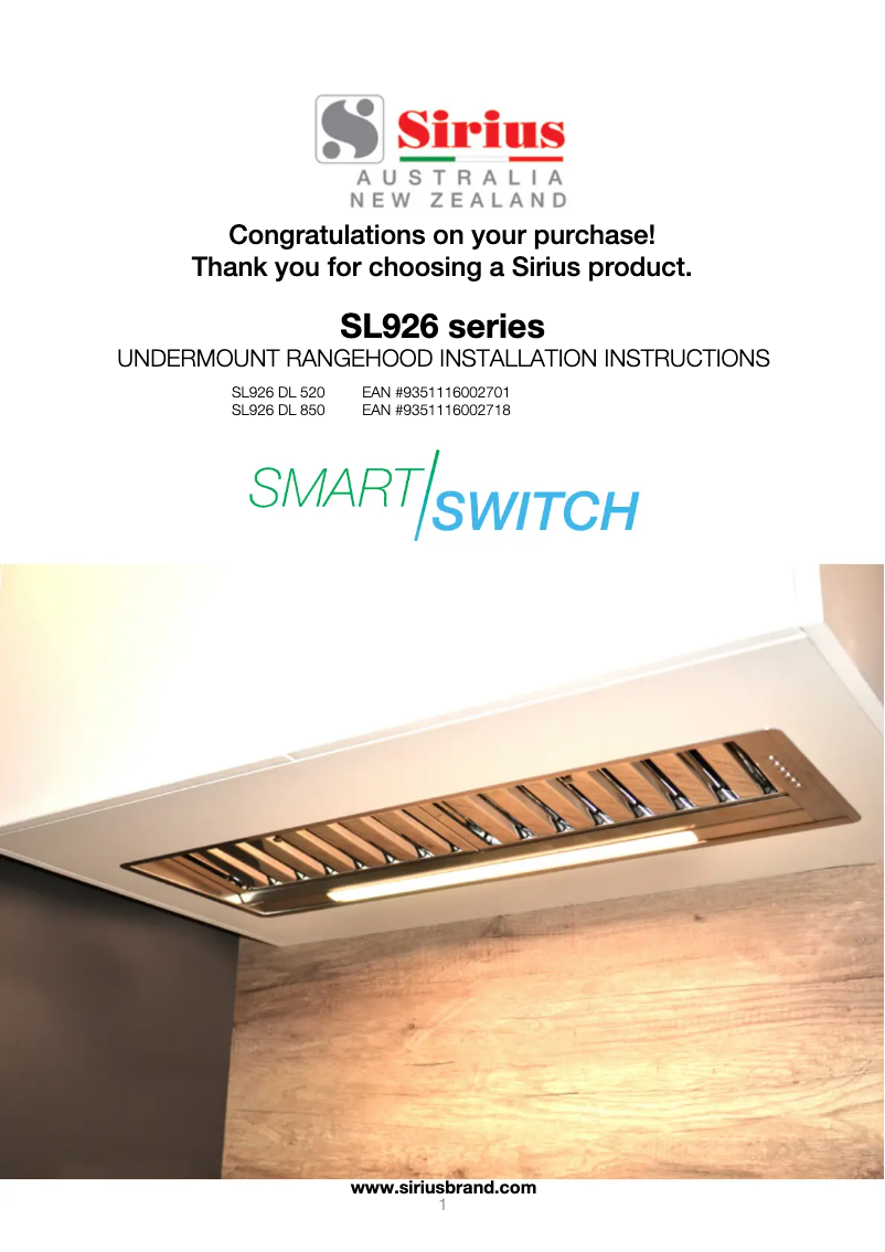 Page 1 of the manual User Manual Sirius SL926 DL 850