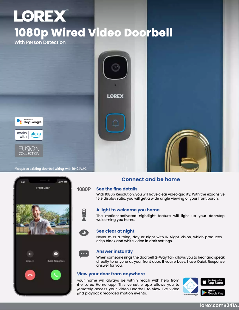 Page 1 de la notice Fiche technique Lorex B241AJD-E