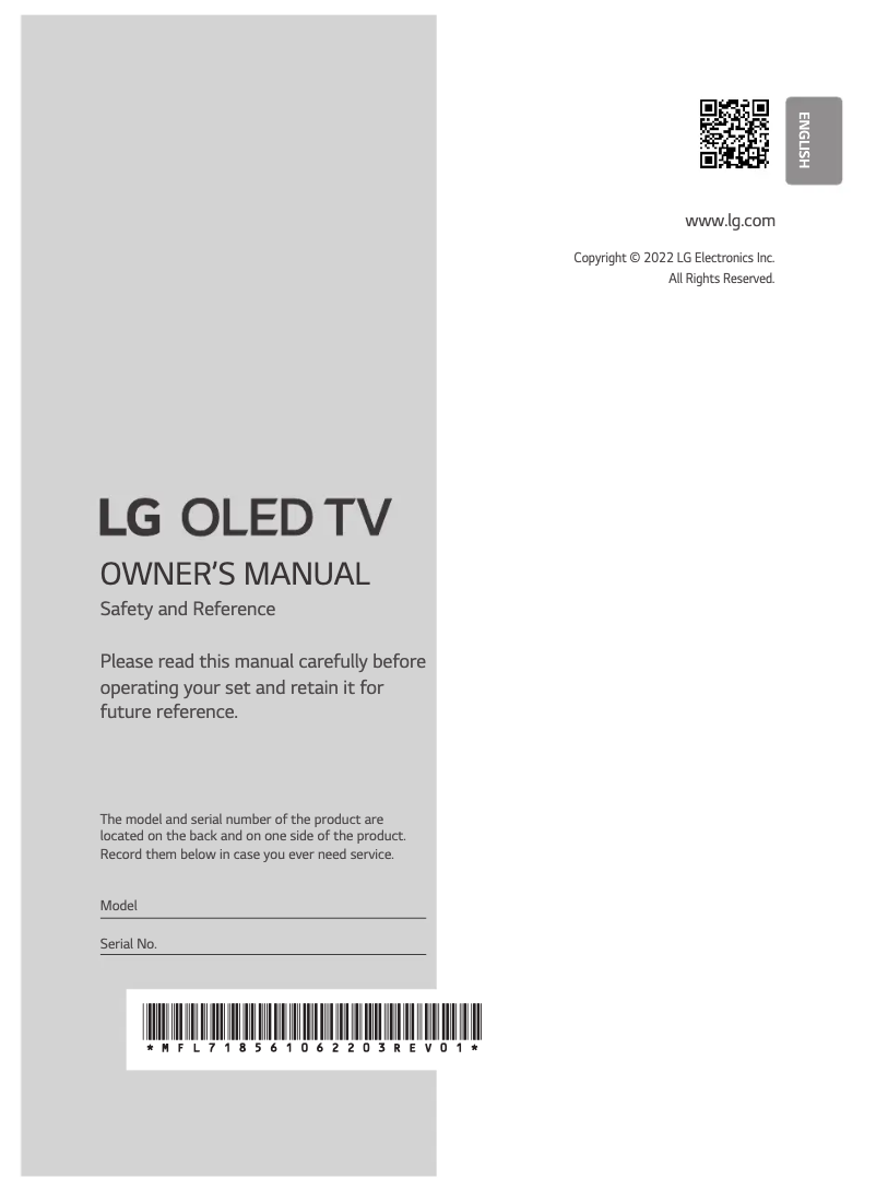 First page image of the manual for OLED65B2RLA