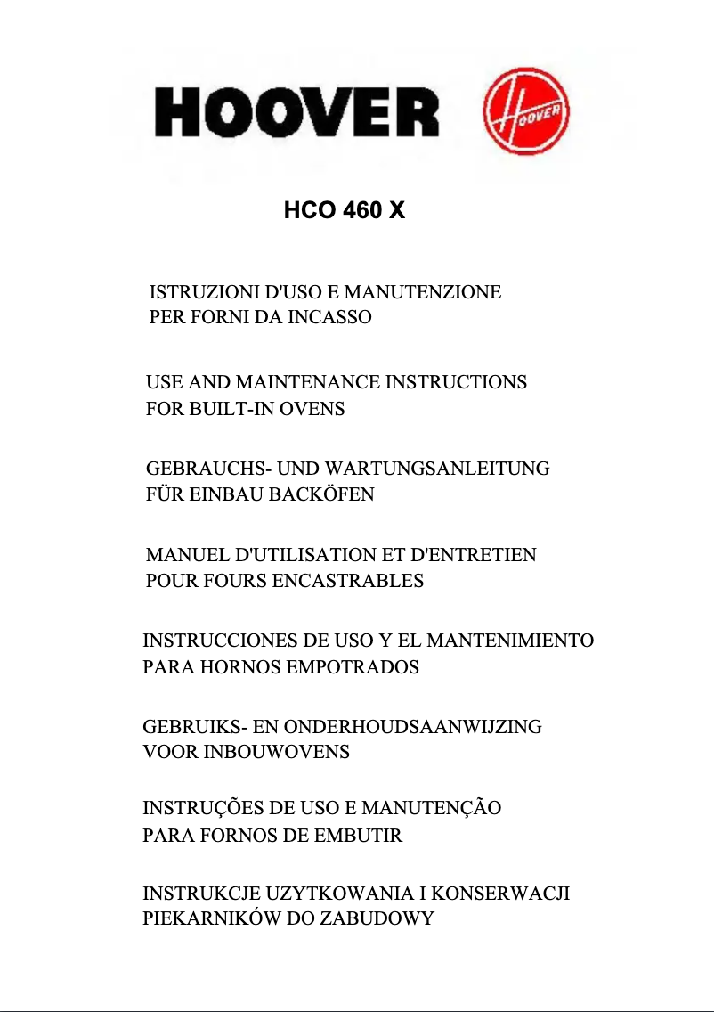 Page 1 of the manual User Manual Hoover HCO460 X