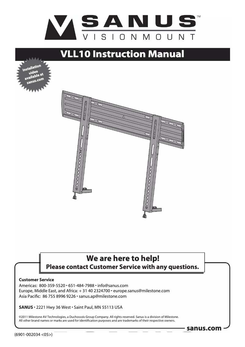 First page image of the manual for VisionMount VLL10
