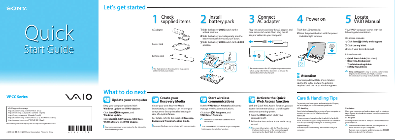 First page image of the manual for Vaio VPCCB42