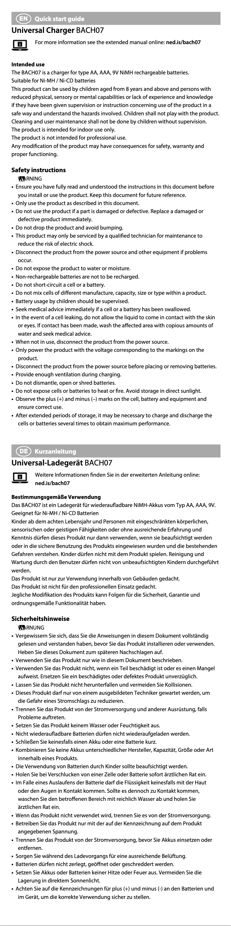Page 1 of the manual User Manual Nedis BACH07