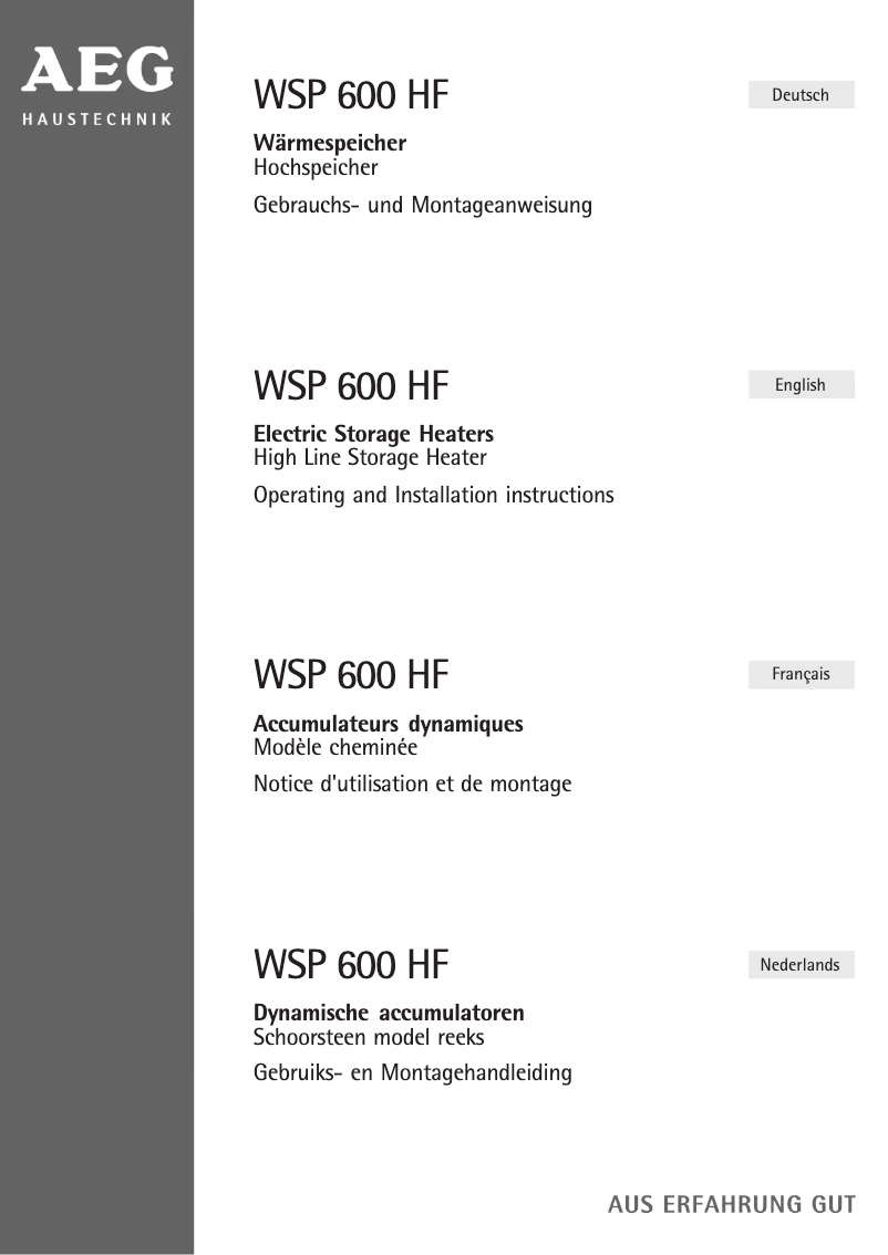 Page 1 of the manual User Manual AEG WSP 600 HF