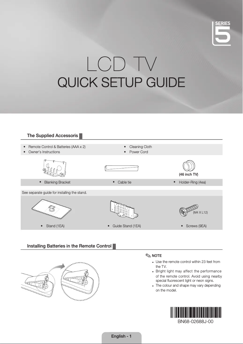 Page 1 of the manual Installation Guide Samsung LE40C550J1W