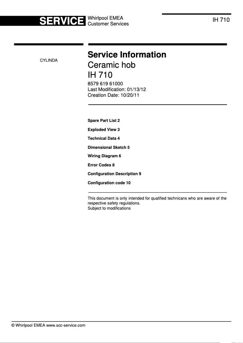 Page 1 of the manual User Manual Cylinda IH 710-1