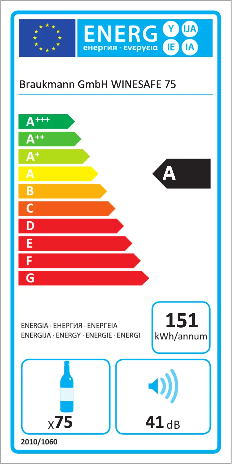 Page 1 of the manual Energy Label Caso WineSafe 75
