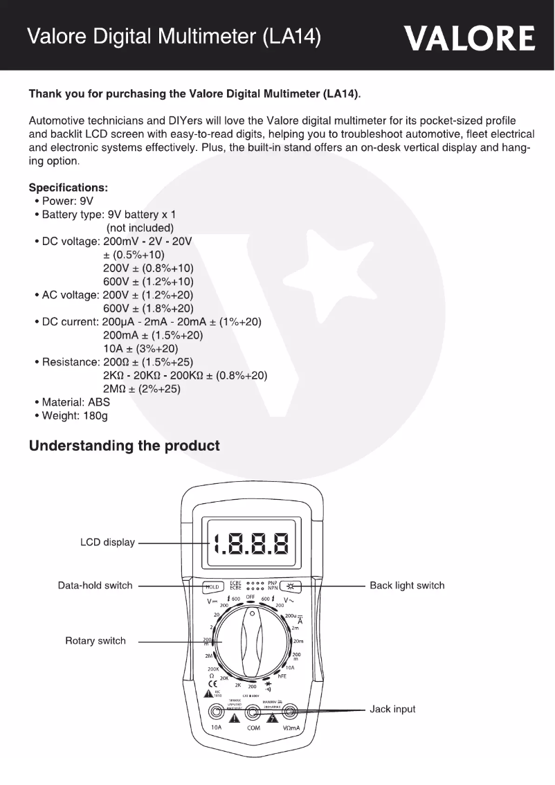 First page image of the manual for LA14