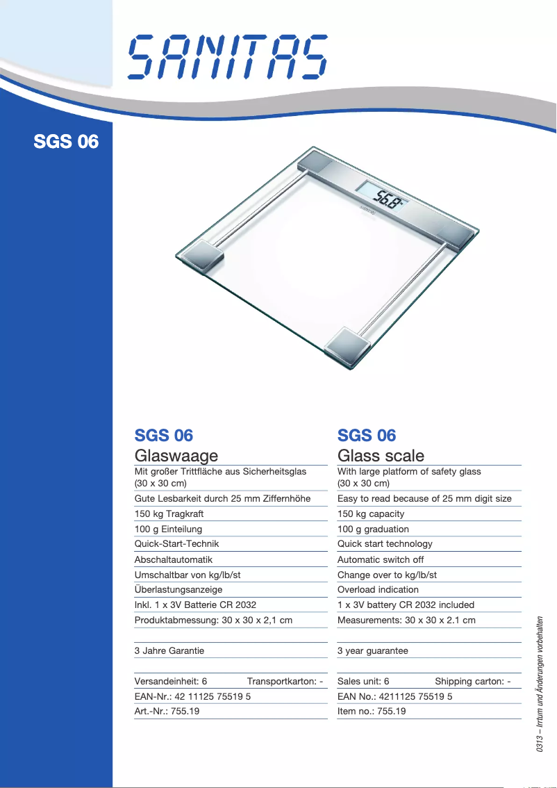 Image de la première page du manuel de l'appareil SGS 06