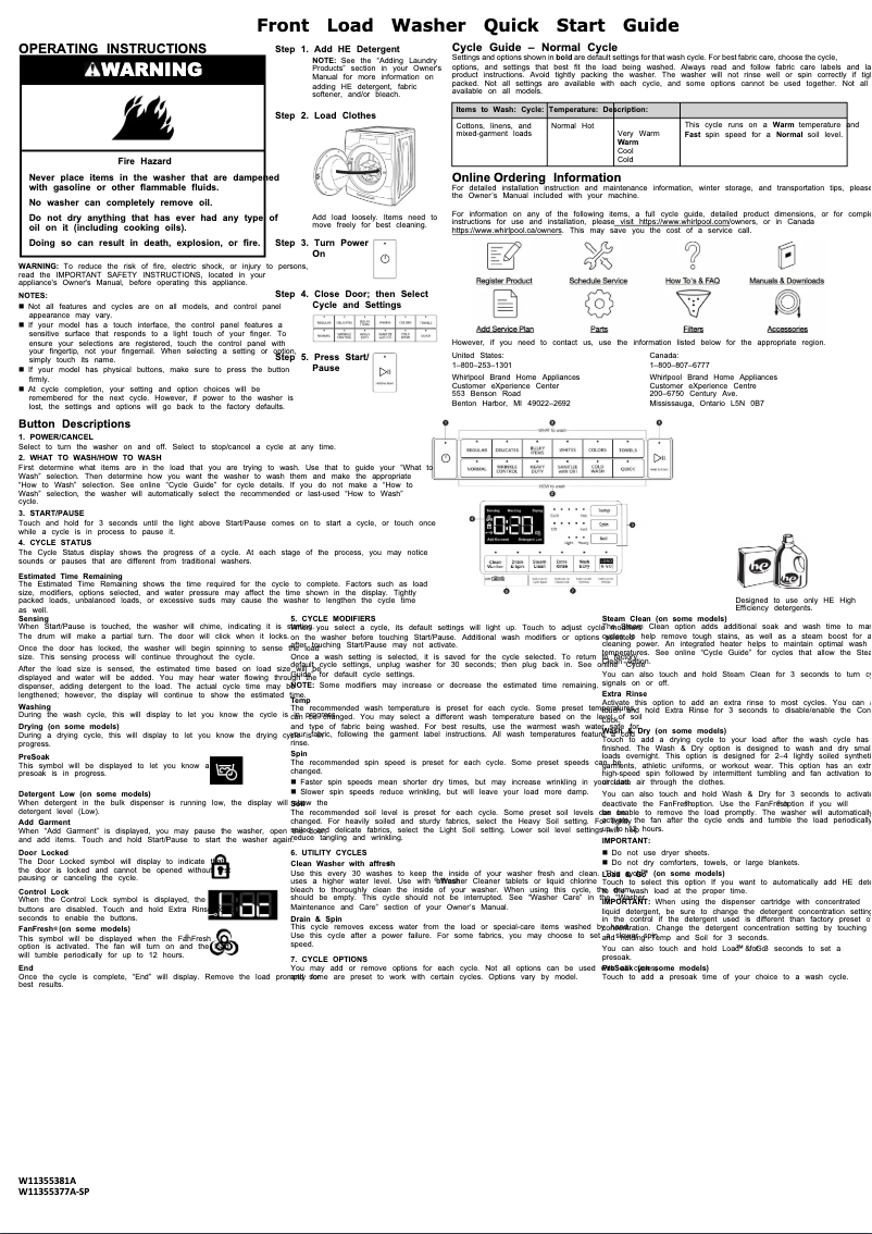 First page image of the manual for WFW560CHW