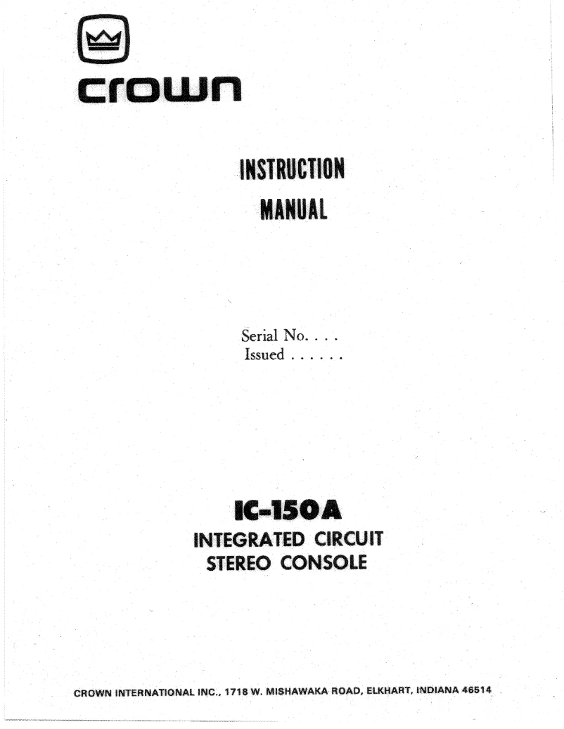 Page 1 of the manual User Manual Crown IC-150A