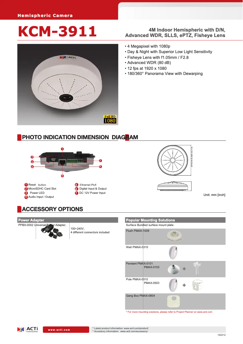 Page 1 of the manual Technical Sheet ACTi KCM-3911