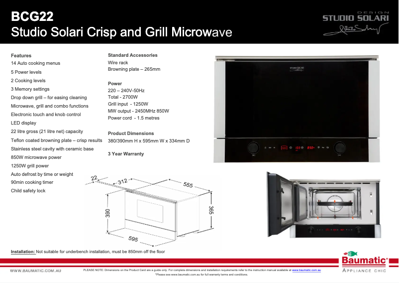 Page 1 of the manual Technical Sheet Baumatic BCG22
