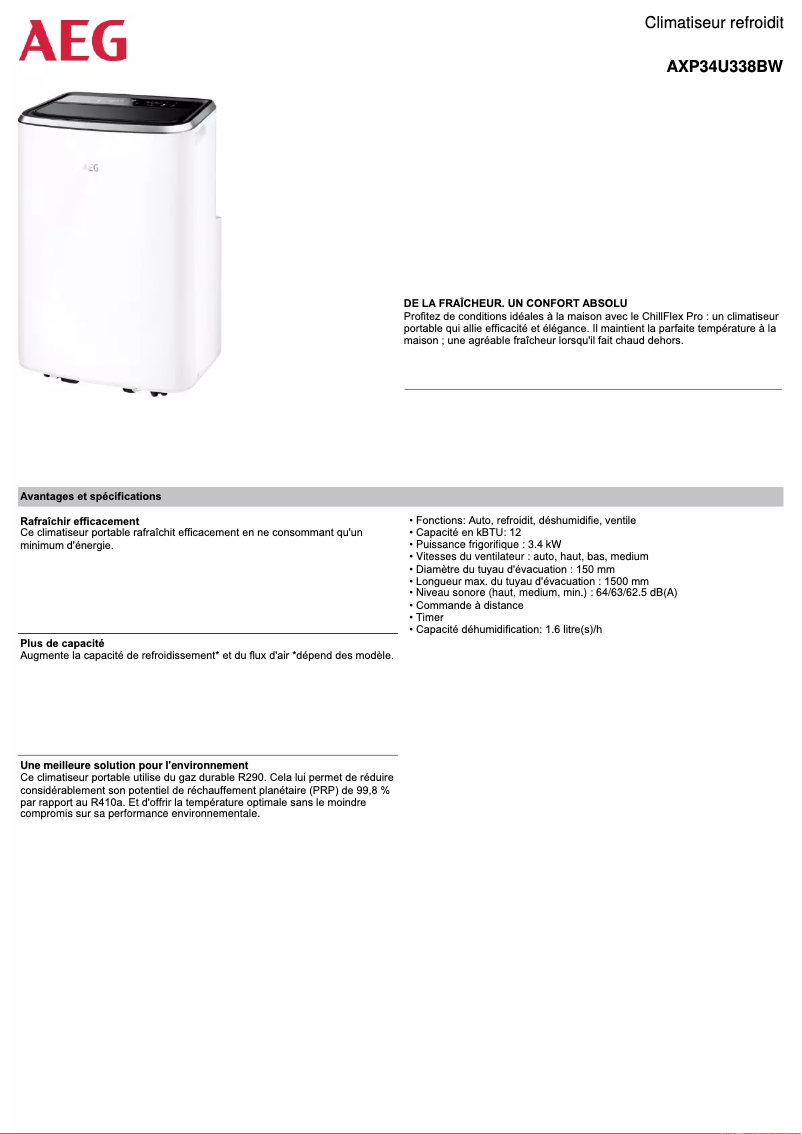 First page image of the manual for AXP34U338BW