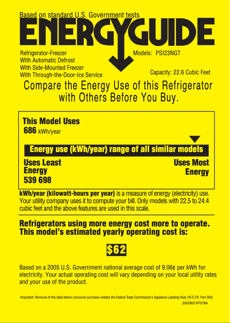 Page 1 of the manual Energy Label GE PSI23NGTWV