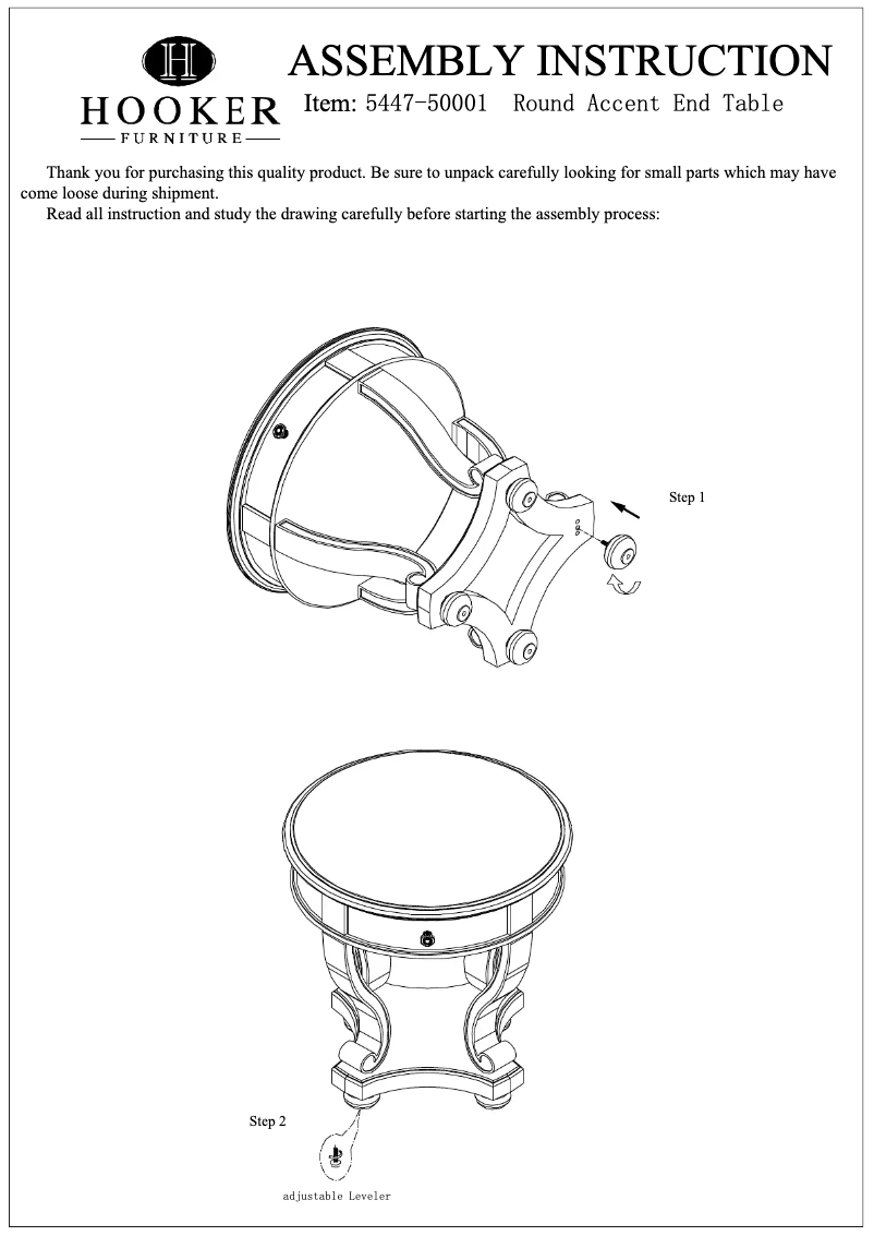 First page image of the manual for 5447-50001