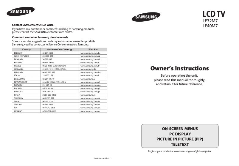 Page 1 of the manual User Manual Samsung LE40M73BD