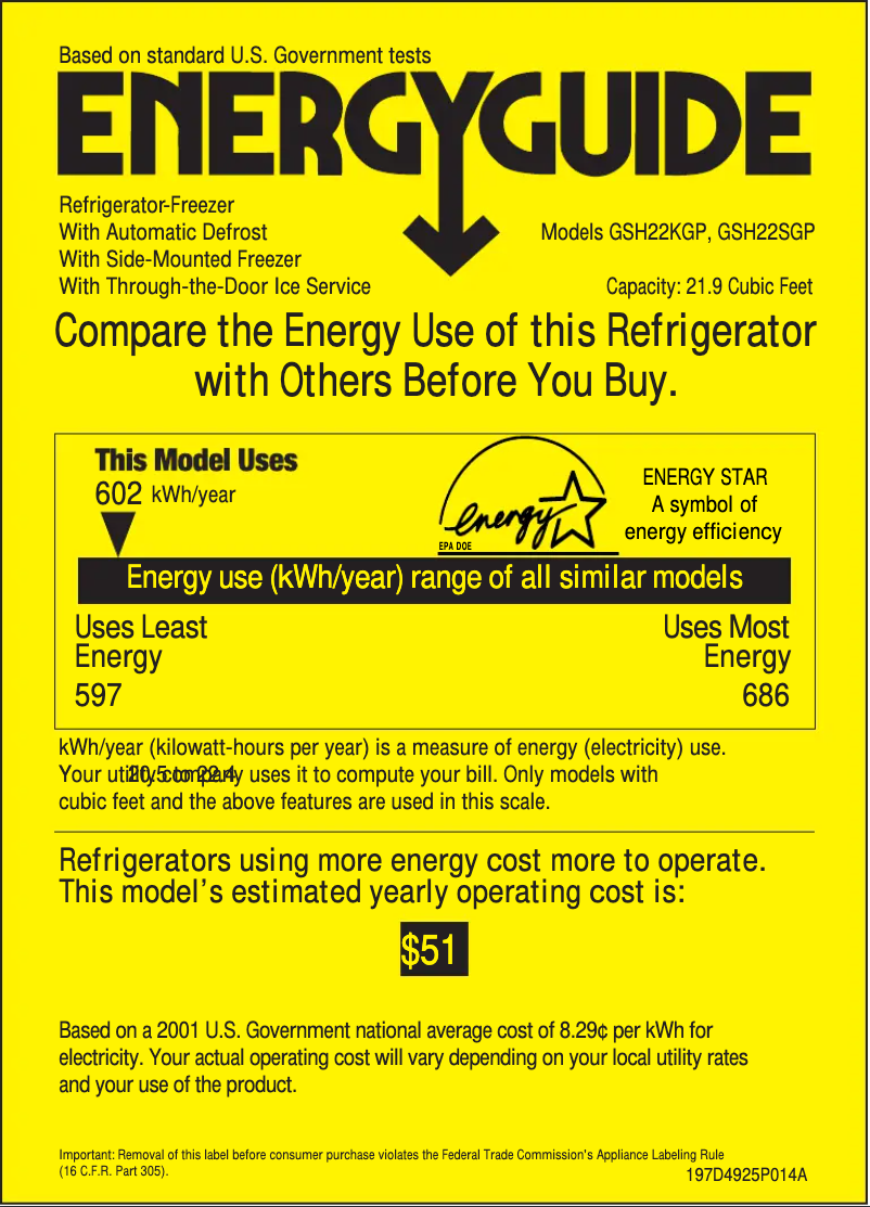 Page 1 of the manual Energy Label GE GSH22SGPSS